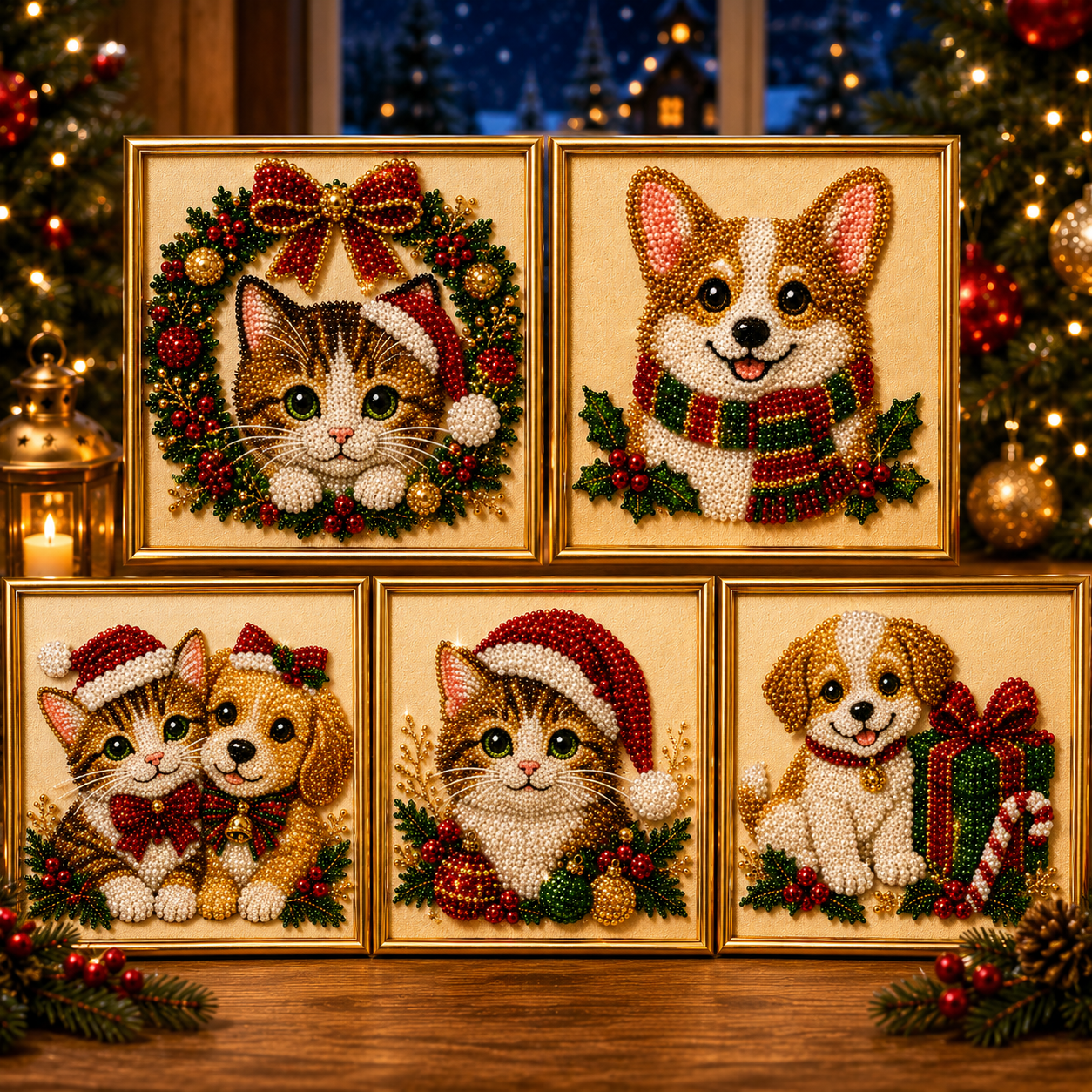 ❄️ CHRISTMAS SALE 49% OFF 🎄 5 Christmas Festive Pet 3D Pearl Diamond DIY Art Kit With Frame