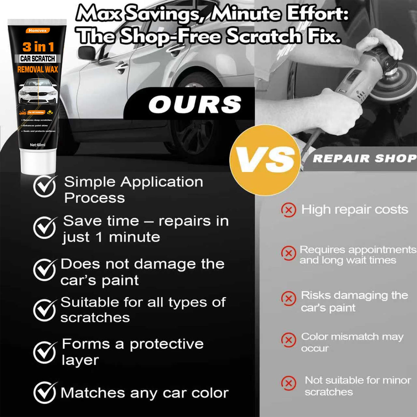 š„ Hot Sale 70% OFF š„ Homivex⢠3 in 1 Car Scratch Remover Wax For All Vehicles