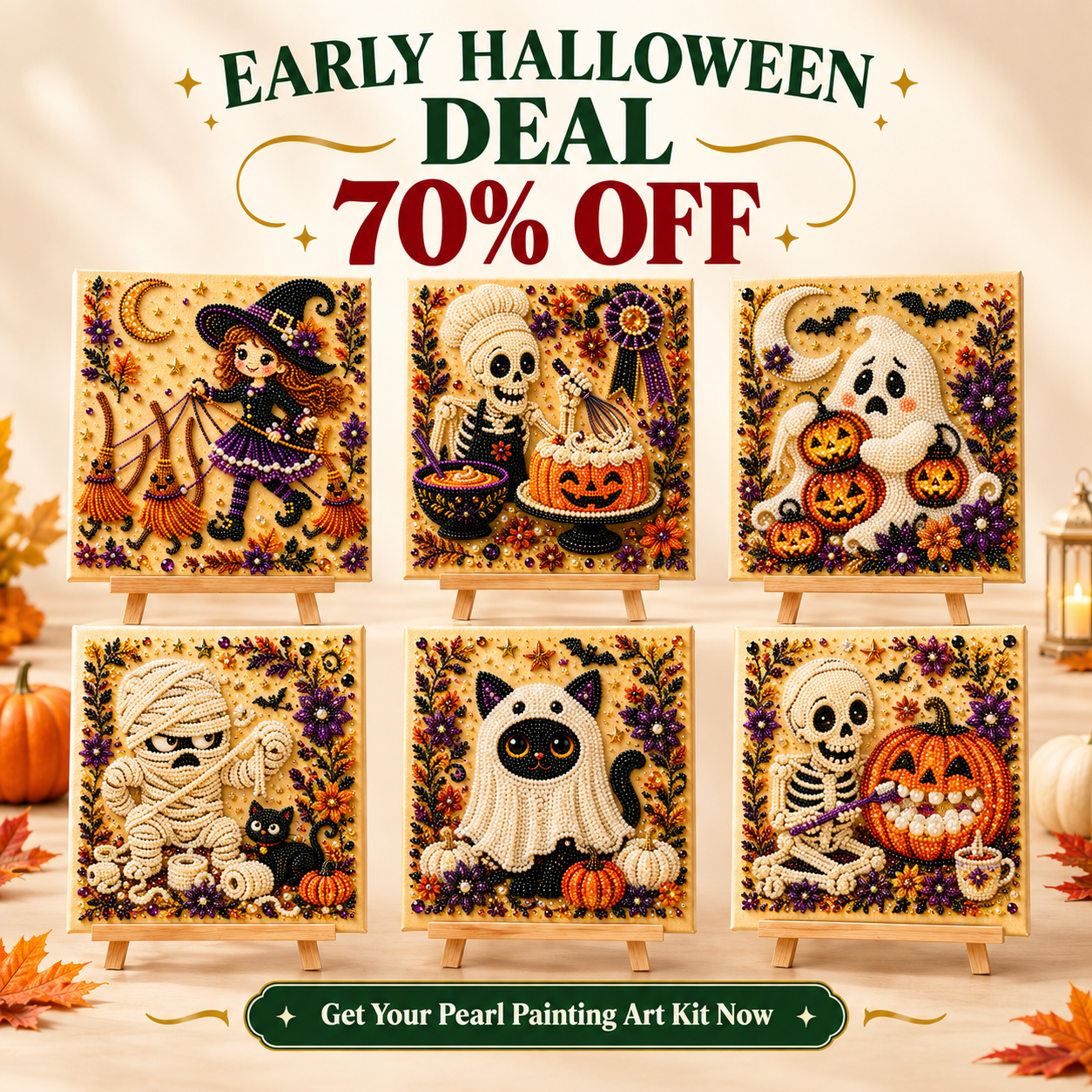 🔥Halloween Pre-Sale 70% OFF🔥 Spooky Halloween DIY Diamond Pearl Art Kit - 3D Beaded Craft & Decor