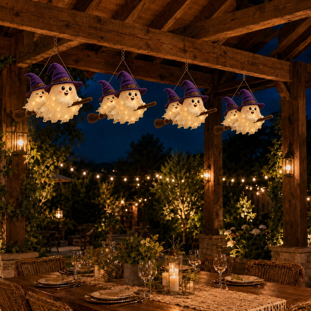 🔥 LAST DAY 49% OFF 🎃 Moonlight Mischief Lighted Ghost Broom Hanger