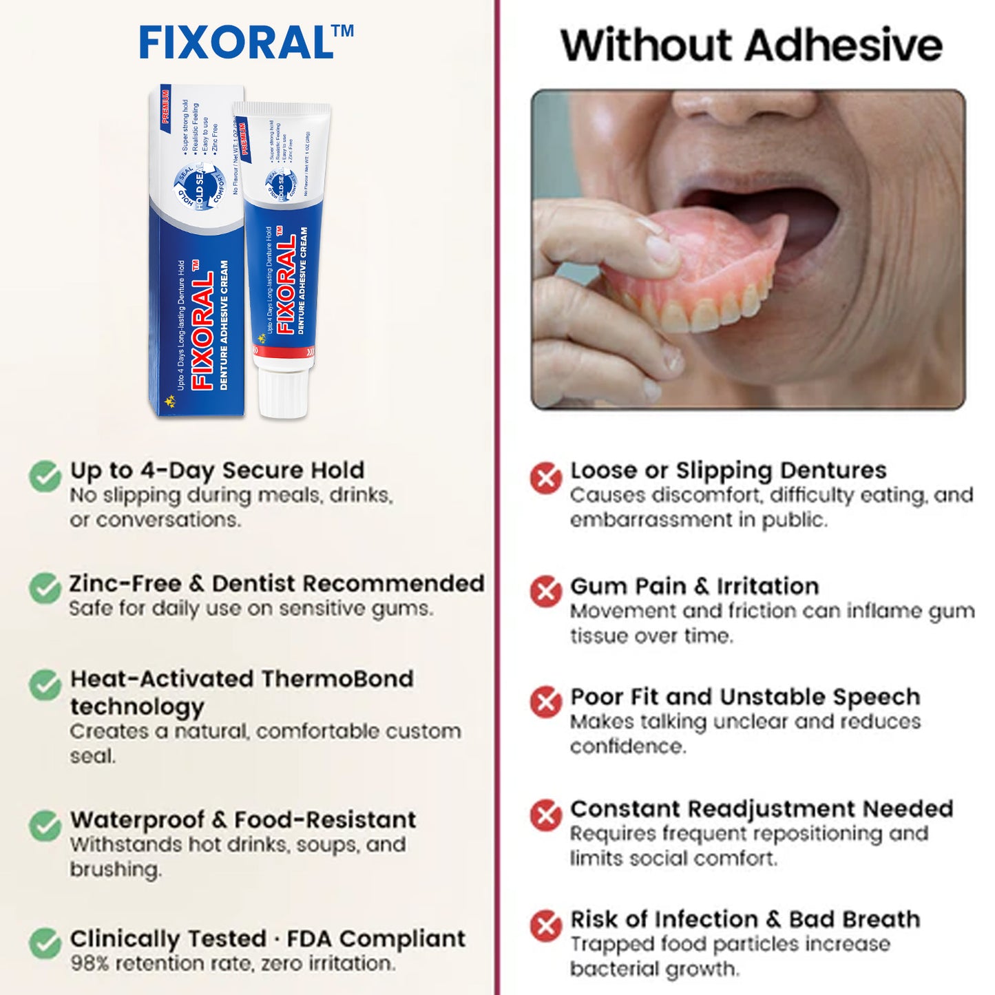 💥 Early Christmas 75% OFF ️🦷 FIXORAL™ Denture Adhesive Cream - Strong Hold Lasts 96 Hours ✨