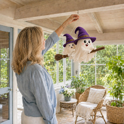 🔥 LAST DAY 49% OFF 🎃 Moonlight Mischief Lighted Ghost Broom Hanger