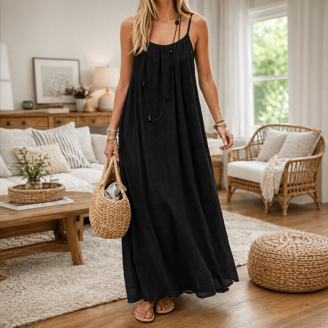 ✨ Adjustable Elegance ✨ Spaghetti Strap Open Back Maxi Dress