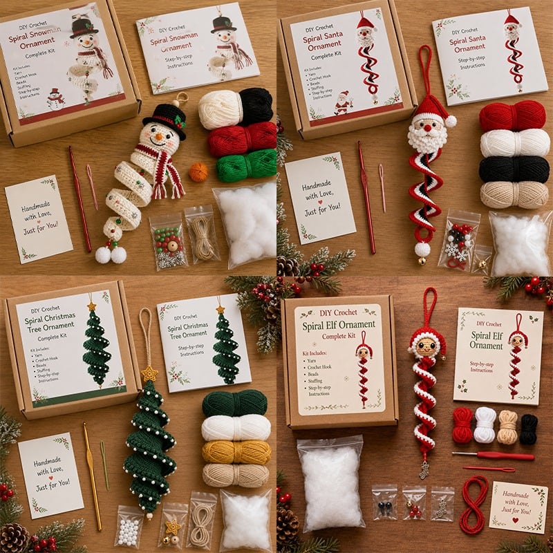 🎄 Early Christmas 49% OFF ✨ Crochet Spiral Snowman Ornament Pattern DIY Kit