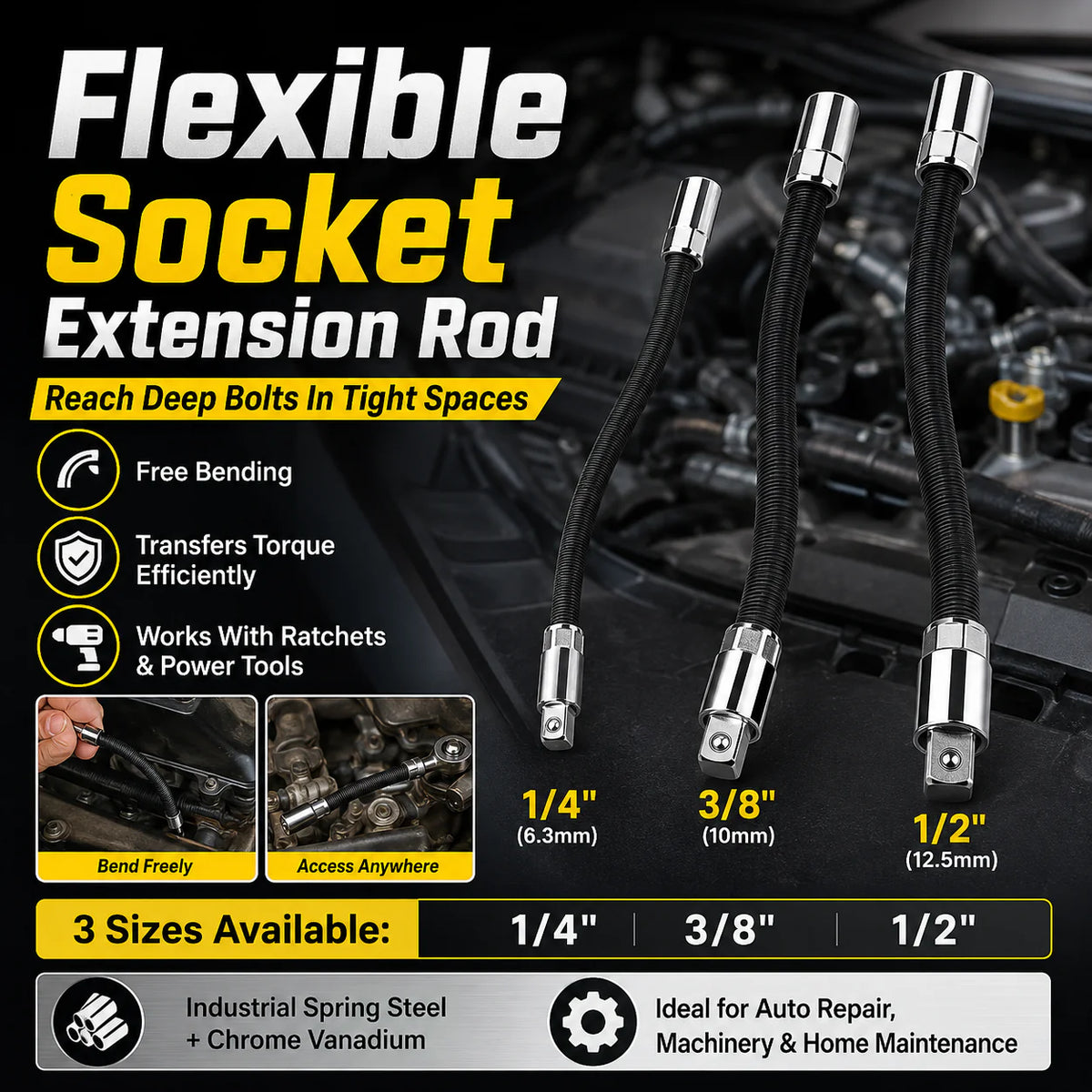🚗 HOT SALE 49% OFF 🔥 Flexible Socket Extension Rod Tool Set For Tight Spaces