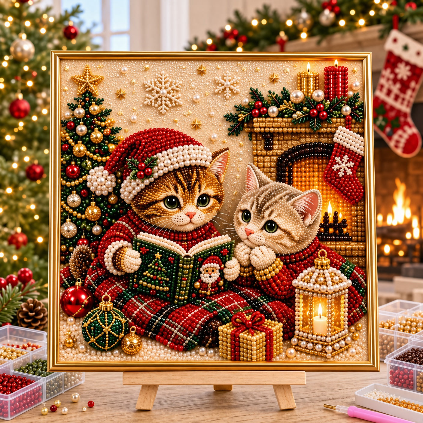 🔥 CHRISTMAS PRE-SALE 49% OFF 😻 5D Cozy Kitten Christmas DIY Pearl Painting Art Kit