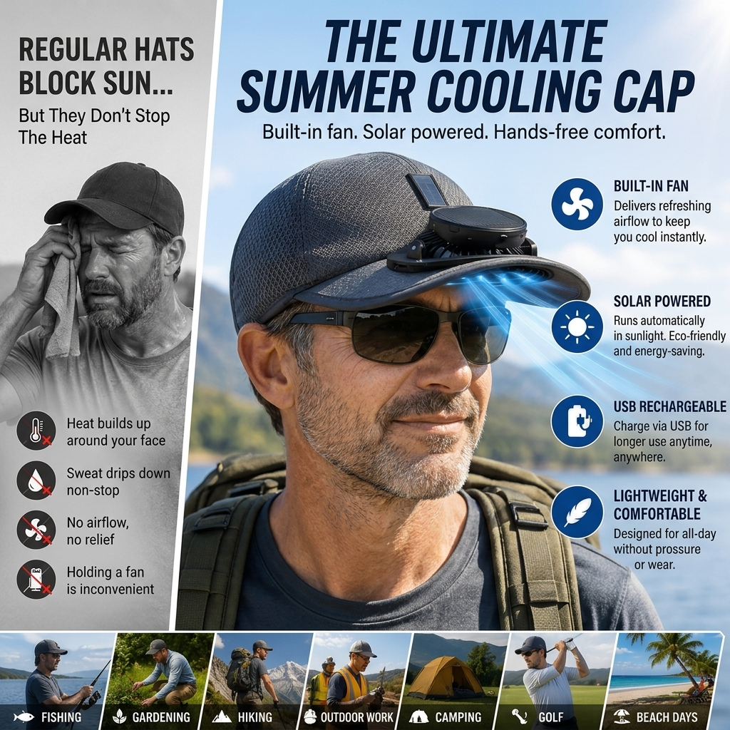 💥 2026 Father's Day 50% OFF ✨ Cooling Hat with Solar Powered Fan UPF 50+ UV Protection