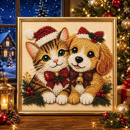 ❄️ CHRISTMAS SALE 49% OFF 🎄 5 Christmas Festive Pet 3D Pearl Diamond DIY Art Kit With Frame