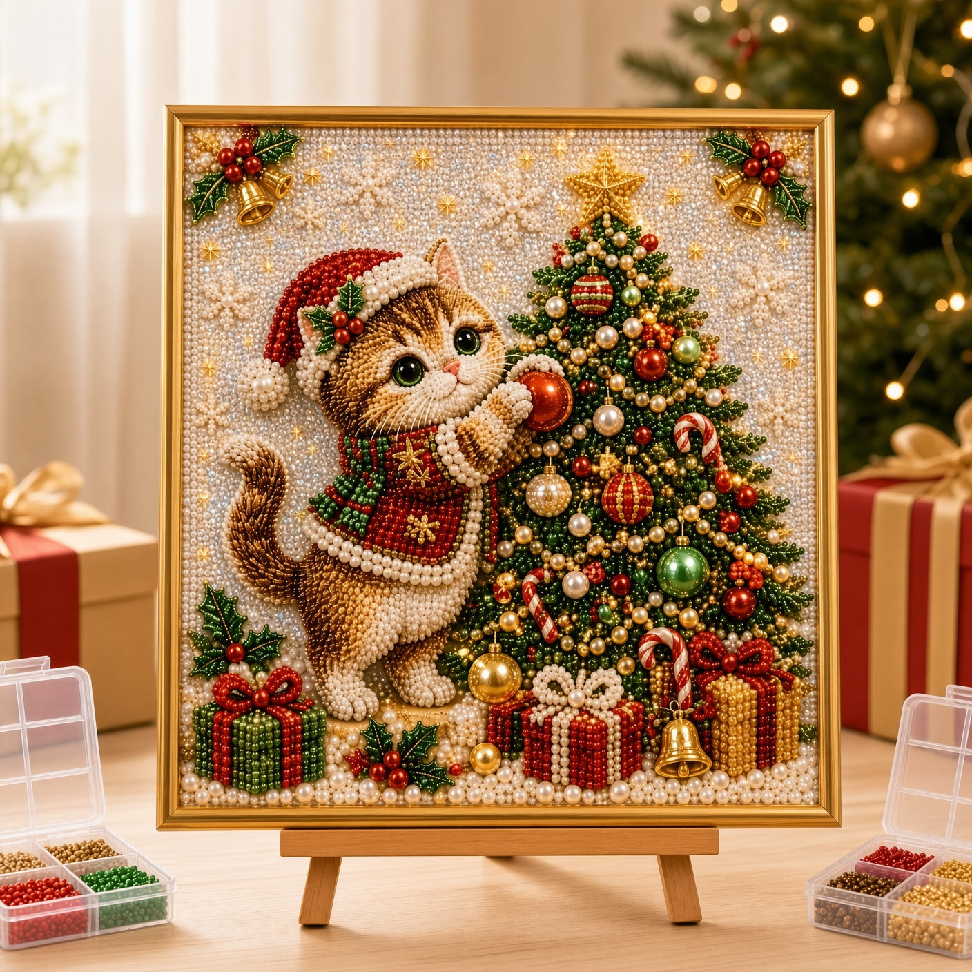 🔥 CHRISTMAS PRE-SALE 49% OFF 😻 5D Cozy Kitten Christmas DIY Pearl Painting Art Kit