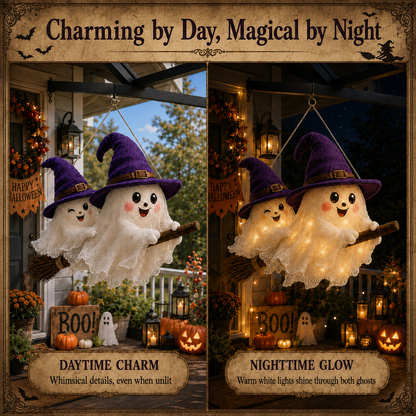🔥 LAST DAY 49% OFF 🎃 Moonlight Mischief Lighted Ghost Broom Hanger
