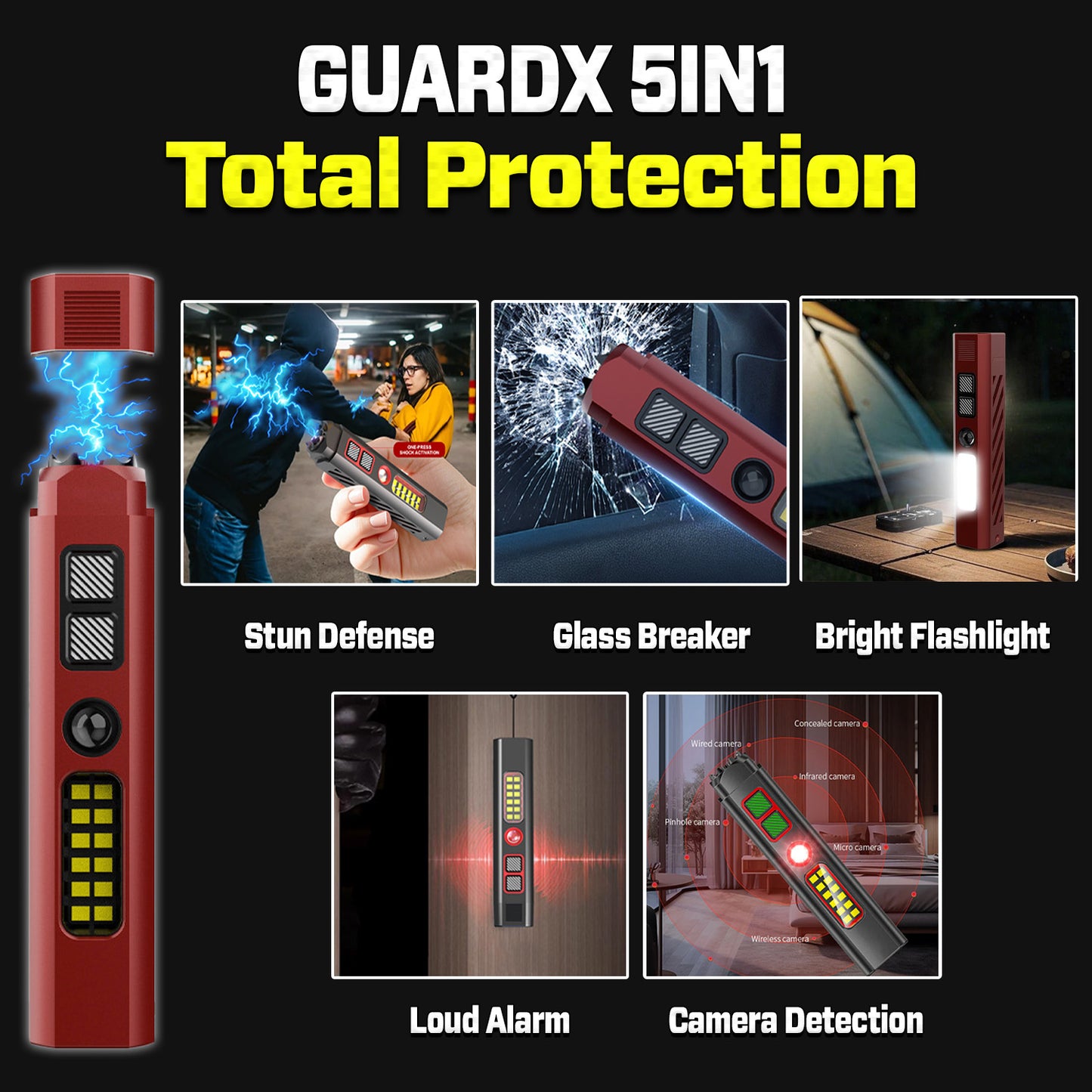 2026 Upgraded GuardX™ Tactical 5in1 Stun Survival Flashlight ⚡ One Tool, Total Protection