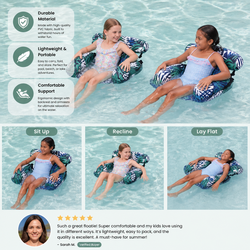 AquaChill™ - Floating Water Lounge Chair. Sink Back, Drift Away.