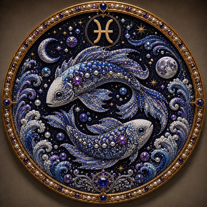 🔥 HOLIDAY SALE 70% OFF ♈ Premium 3D Pearl 12 Zodiac Signs Art Kit | Luxury Flocked Canvas with Fade-Resistant Pearl Beads ♈🌙
