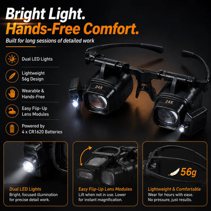 💥 LAST DAY 49% OFF 🔍 24X LED Hands-Free Magnifier for Precision Work 💡