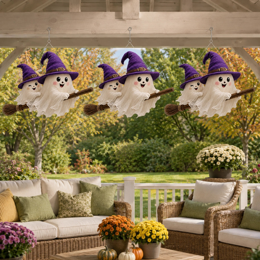 🔥 LAST DAY 49% OFF 🎃 Moonlight Mischief Lighted Ghost Broom Hanger