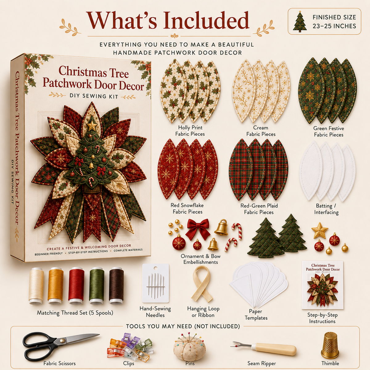 🎄 HOLIDAY 49% OFF ⛄ Festive Quilted Christmas Door Hanging DIY Sewing Kit