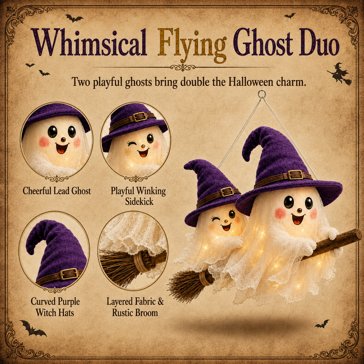 🔥 LAST DAY 49% OFF 🎃 Moonlight Mischief Lighted Ghost Broom Hanger