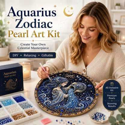 🔥 HOLIDAY SALE 70% OFF ♈ Premium 3D Pearl 12 Zodiac Signs Art Kit | Luxury Flocked Canvas with Fade-Resistant Pearl Beads ♈🌙