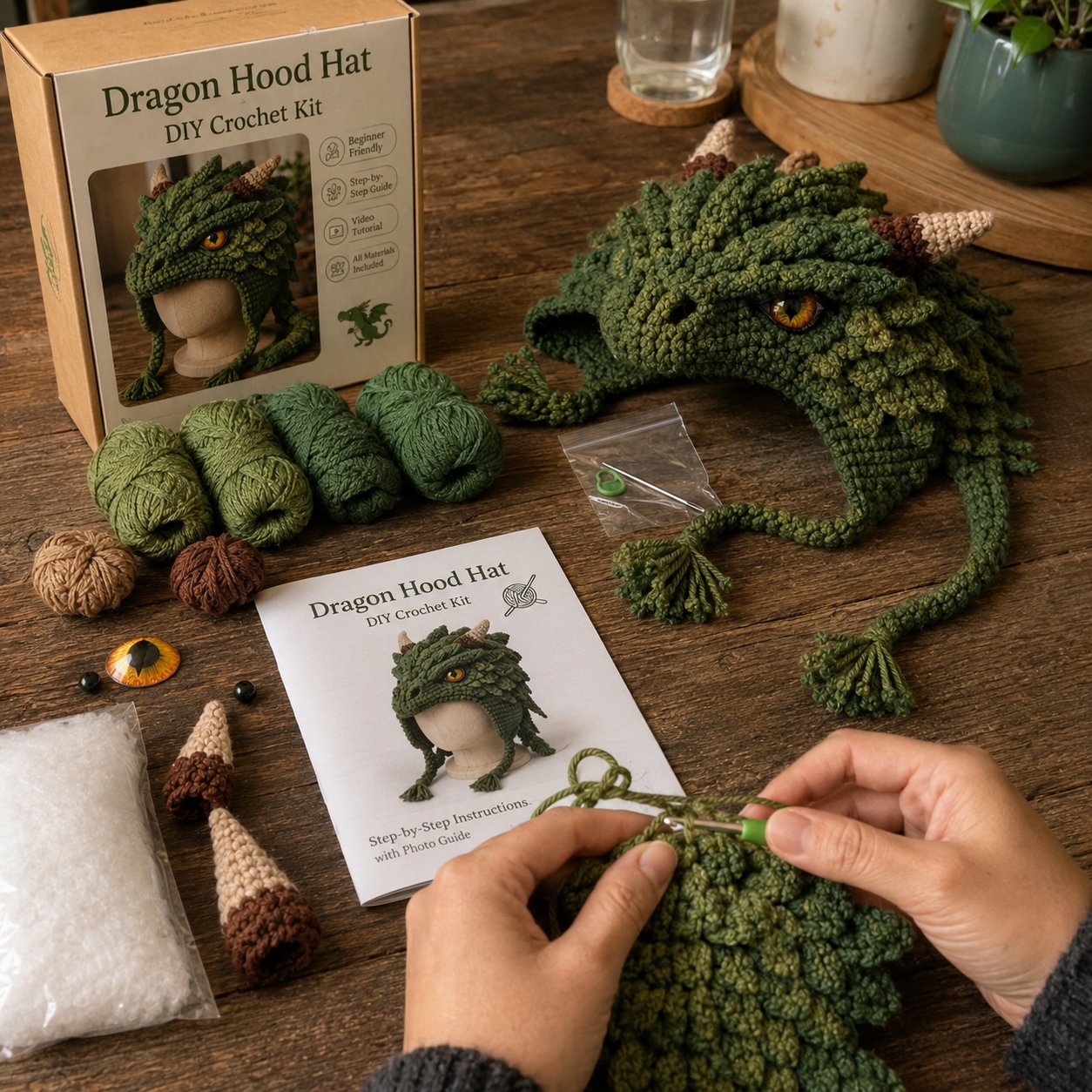 ❄️ EARLY CHRISTMAS SALE 70% OFF 🧶 Animal Hood Hat DIY Crochet Kit for Beginners 🐸