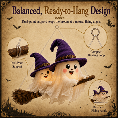 🔥 LAST DAY 49% OFF 🎃 Moonlight Mischief Lighted Ghost Broom Hanger