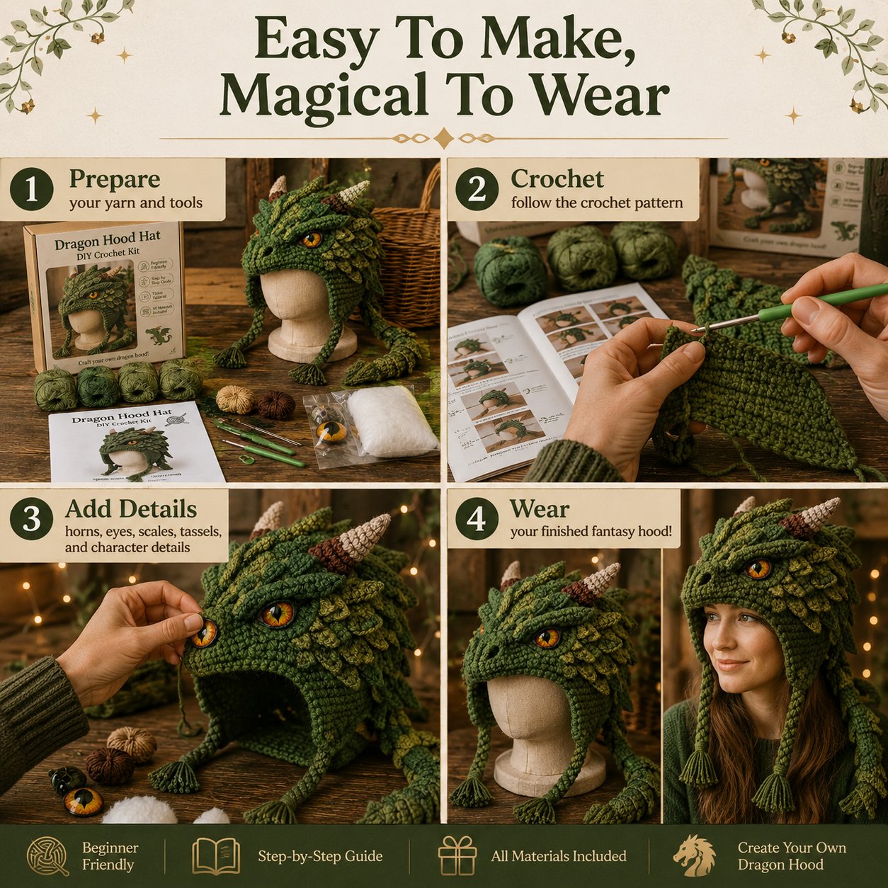 ❄️ EARLY CHRISTMAS SALE 70% OFF 🧶 Animal Hood Hat DIY Crochet Kit for Beginners 🐸