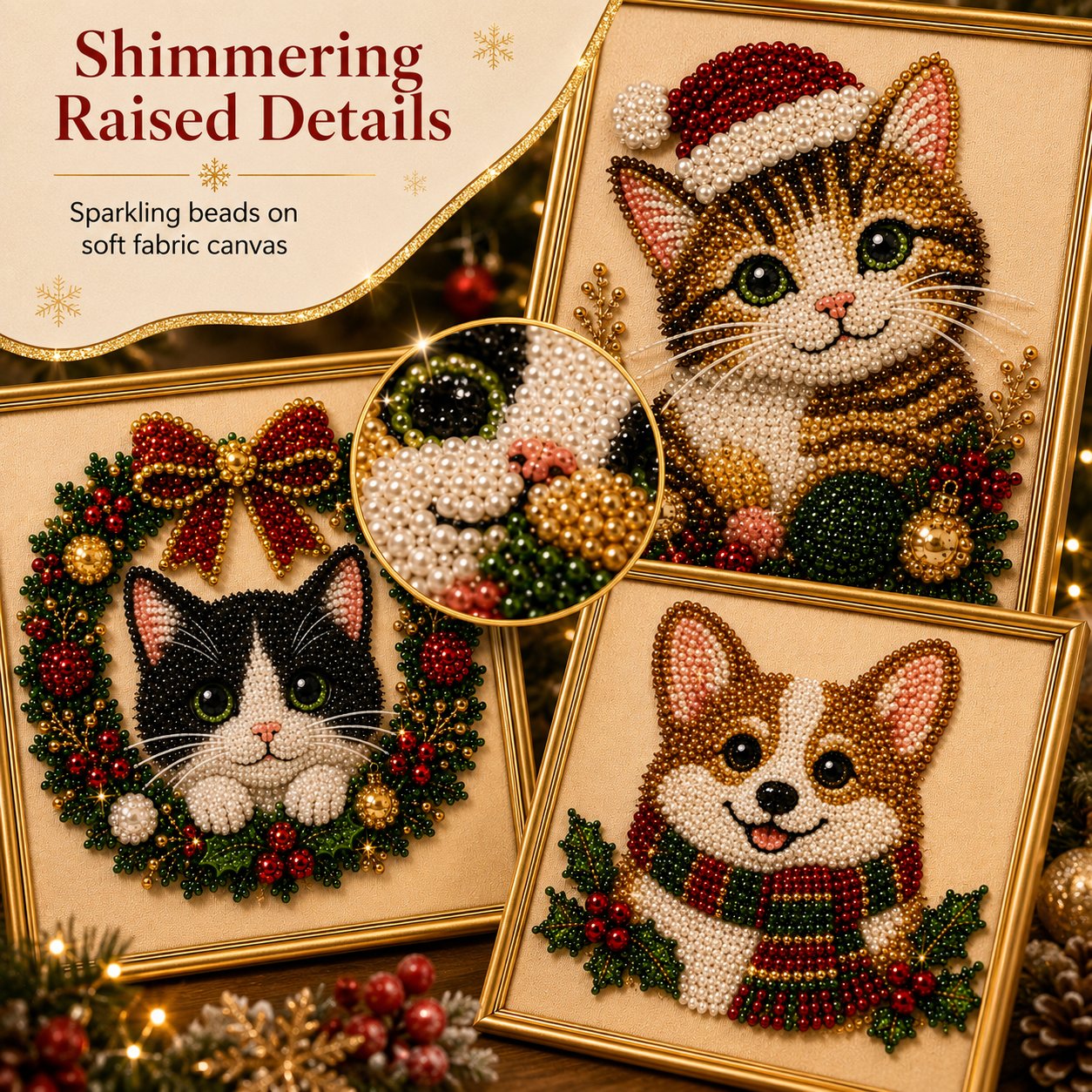 ❄️ CHRISTMAS SALE 49% OFF 🎄 5 Christmas Festive Pet 3D Pearl Diamond DIY Art Kit With Frame