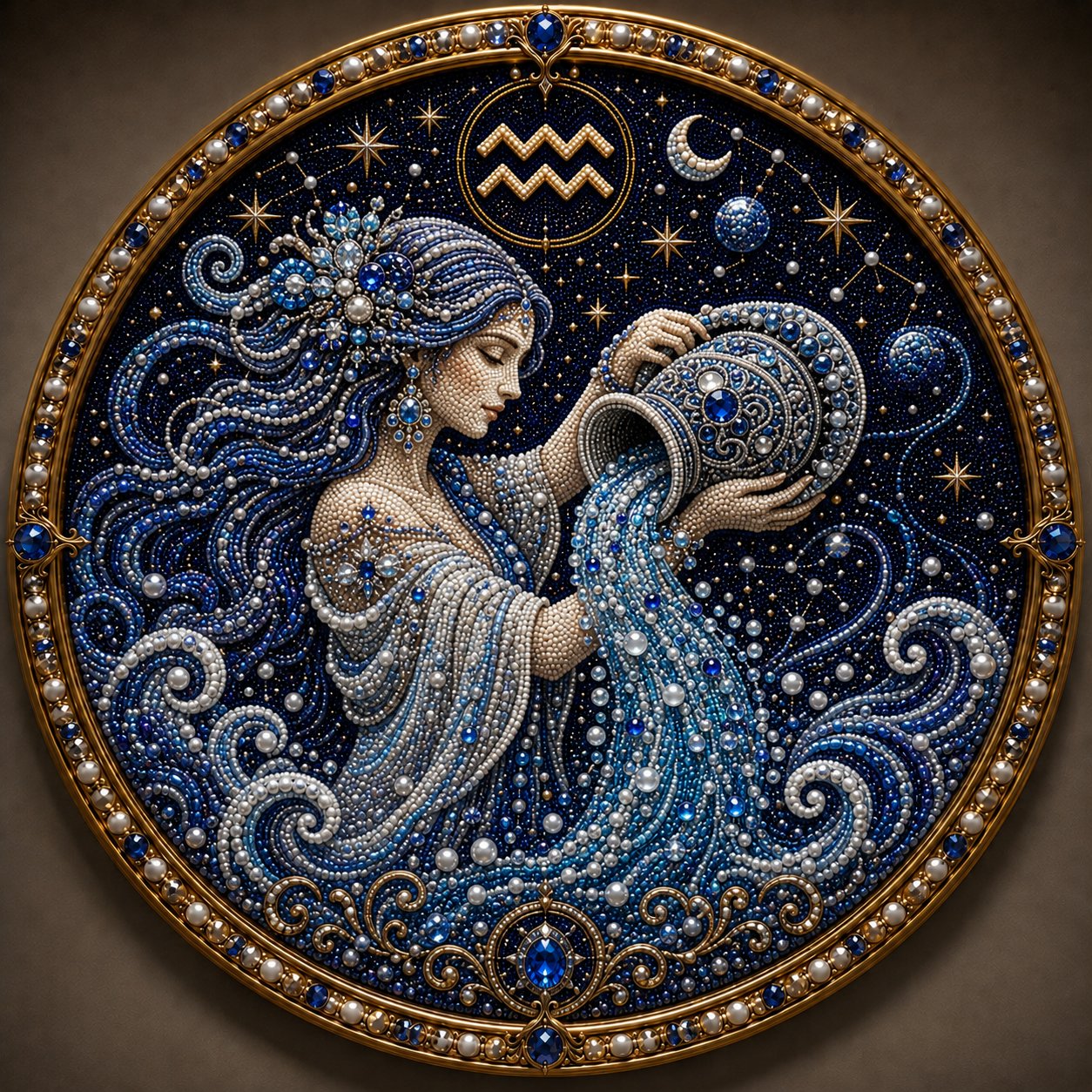 🔥 HOLIDAY SALE 70% OFF ♈ Premium 3D Pearl 12 Zodiac Signs Art Kit | Luxury Flocked Canvas with Fade-Resistant Pearl Beads ♈🌙