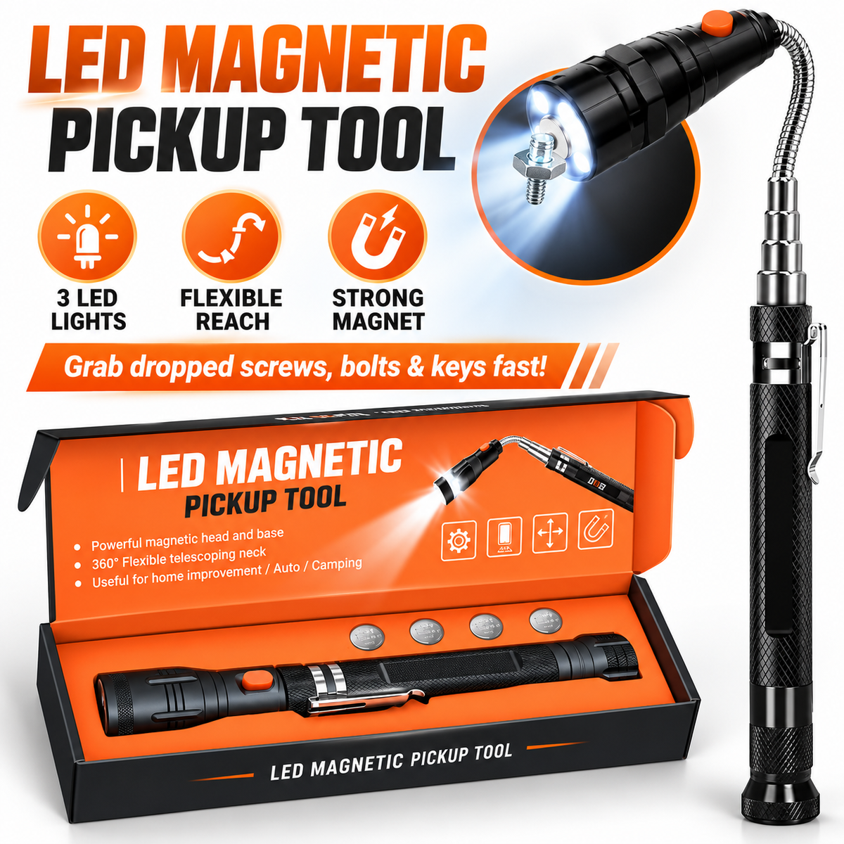 🦯LIMITED-TIME 50% OFF!🔧4-in-1 Adjustable Flashlight and Pickup Tool 💡
