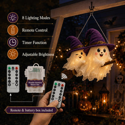 🔥 LAST DAY 49% OFF 🎃 Moonlight Mischief Lighted Ghost Broom Hanger