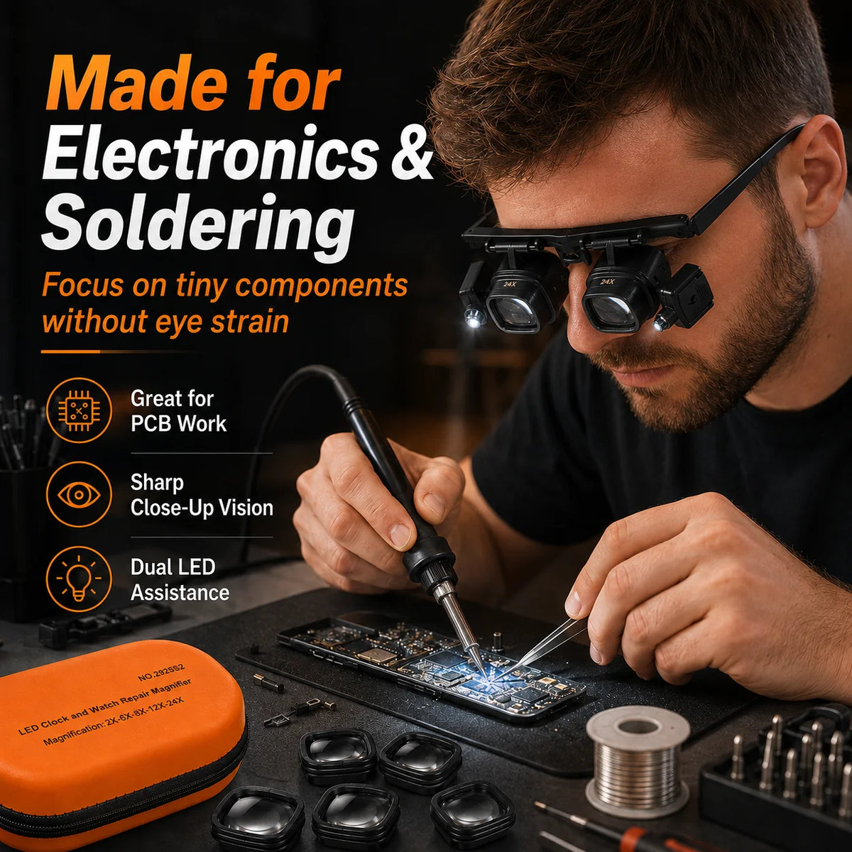 💥 LAST DAY 49% OFF 🔍 24X LED Hands-Free Magnifier for Precision Work 💡