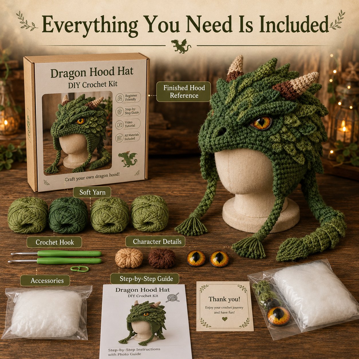 ❄️ EARLY CHRISTMAS SALE 70% OFF 🧶 Animal Hood Hat DIY Crochet Kit for Beginners 🐸