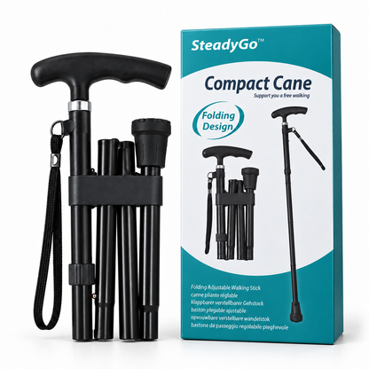 🦯LIMITED-TIME 50% OFF! 💡 SteadyGo™ Multifunction Folding Walking Cane – Built-In Light, Emergency Alarm, Quad Base & 5-Level Height Adjustment✨