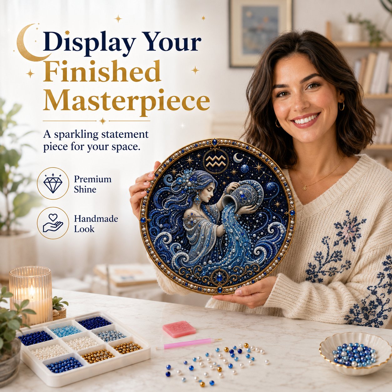 🔥 HOLIDAY SALE 70% OFF ♈ Premium 3D Pearl 12 Zodiac Signs Art Kit | Luxury Flocked Canvas with Fade-Resistant Pearl Beads ♈🌙