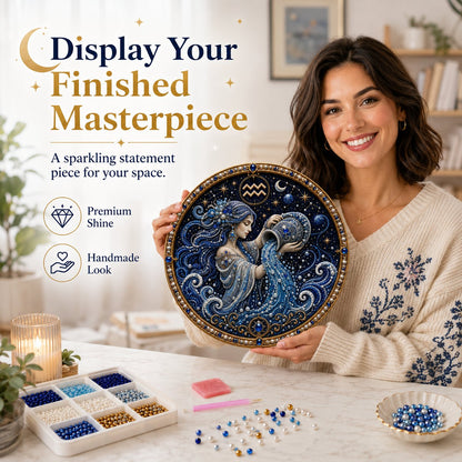 🔥 HOLIDAY SALE 70% OFF ♈ Premium 3D Pearl 12 Zodiac Signs Art Kit | Luxury Flocked Canvas with Fade-Resistant Pearl Beads ♈🌙