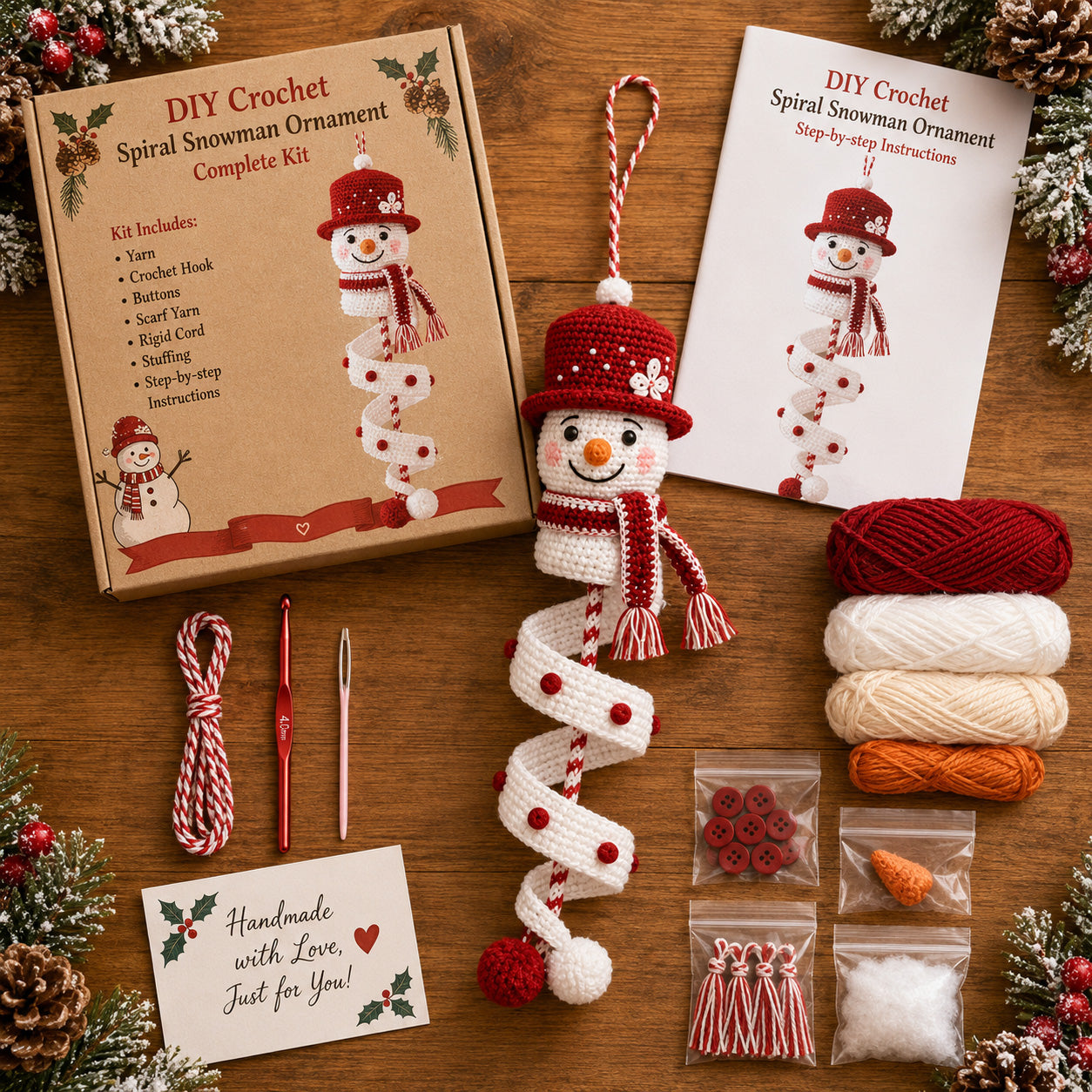 🎄 Early Christmas 49% OFF ✨ Crochet Spiral Snowman Ornament Pattern DIY Kit
