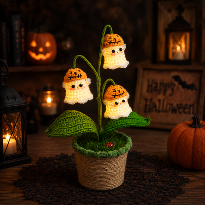 🎃 Halloween SALE 70% OFF 👻 Handmade Crochet Spooky Pumpkin Pot & Ghost Lamp