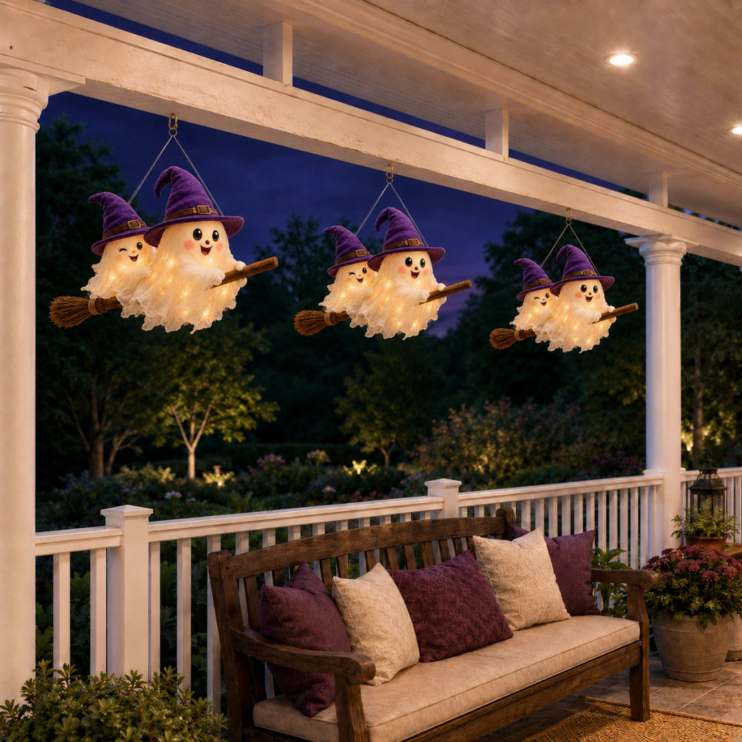 🔥 LAST DAY 49% OFF 🎃 Moonlight Mischief Lighted Ghost Broom Hanger