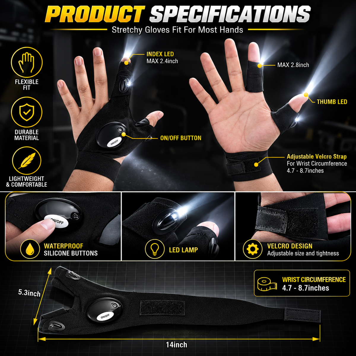 🔥 LAST DAY 49% OFF ⚡ 2026 Upgrade Hands-Free LED Flashlight Gloves