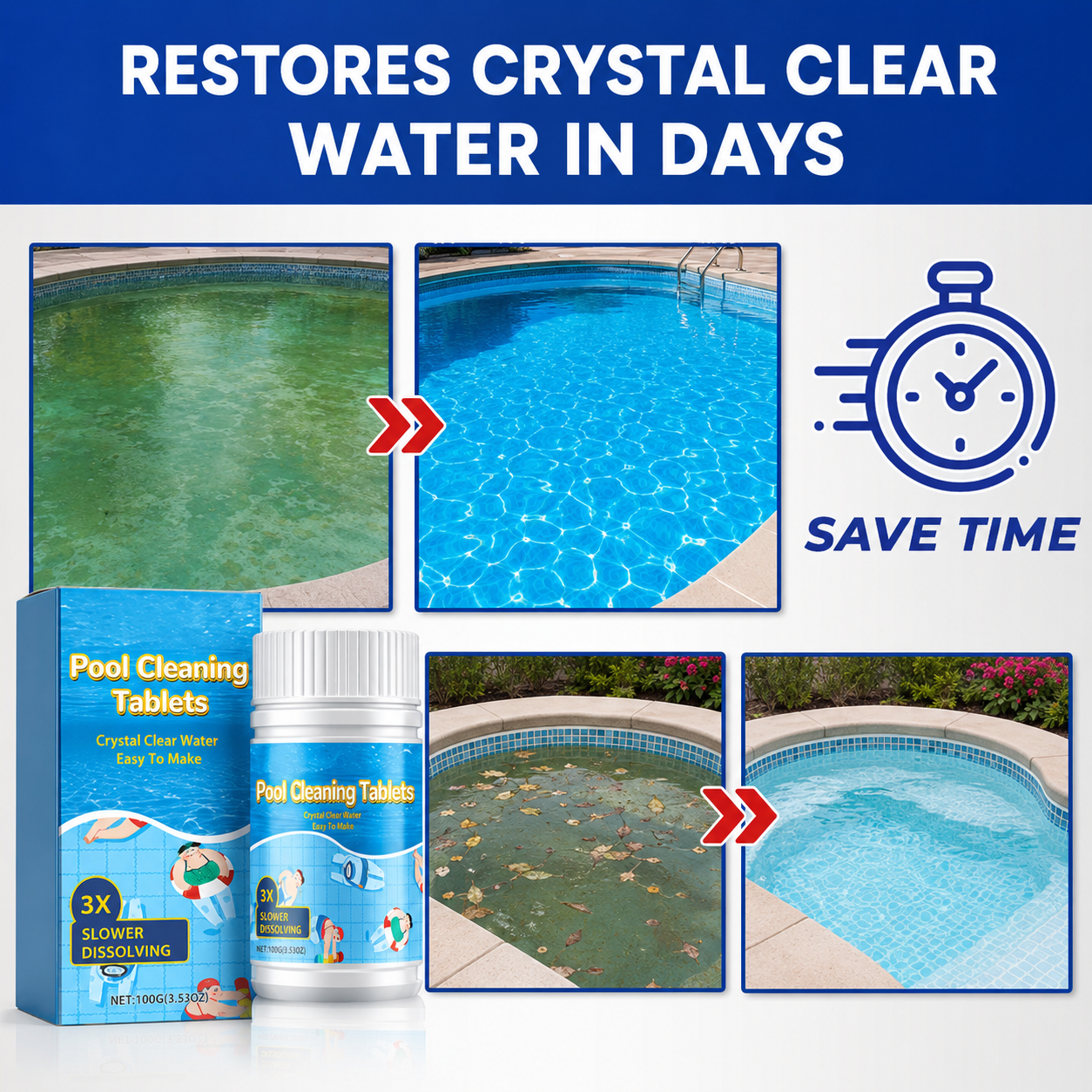 💥LAST DAY 50% OFF - BUY 1 GET 1 FREE💥 PureWave® Eco-Friendly Pool Cleaning Tablets