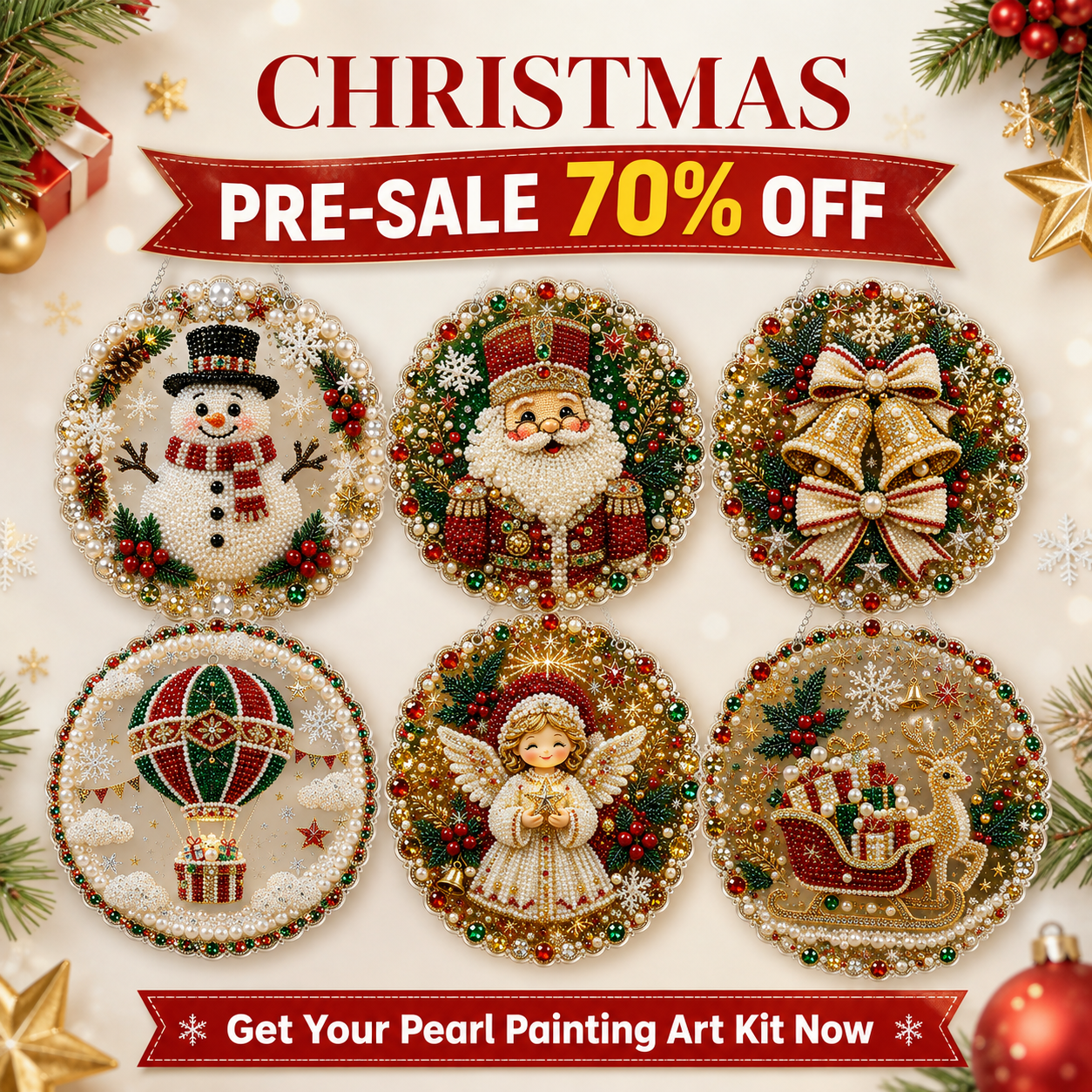 🔥EARLY XMAS SALE 70% OFF🔥 Festive Christmas DIY Diamond Pearl Art Kit - 6 Sparkling Holiday Designs
