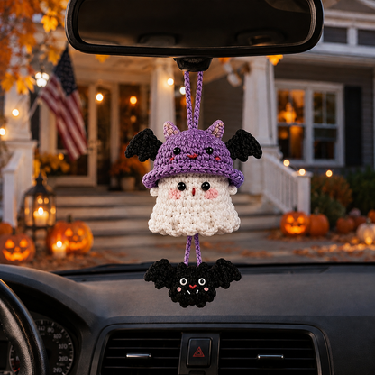 🎃 Halloween SALE 70% OFF 👻 Handmade Crochet Ghost Car Charm