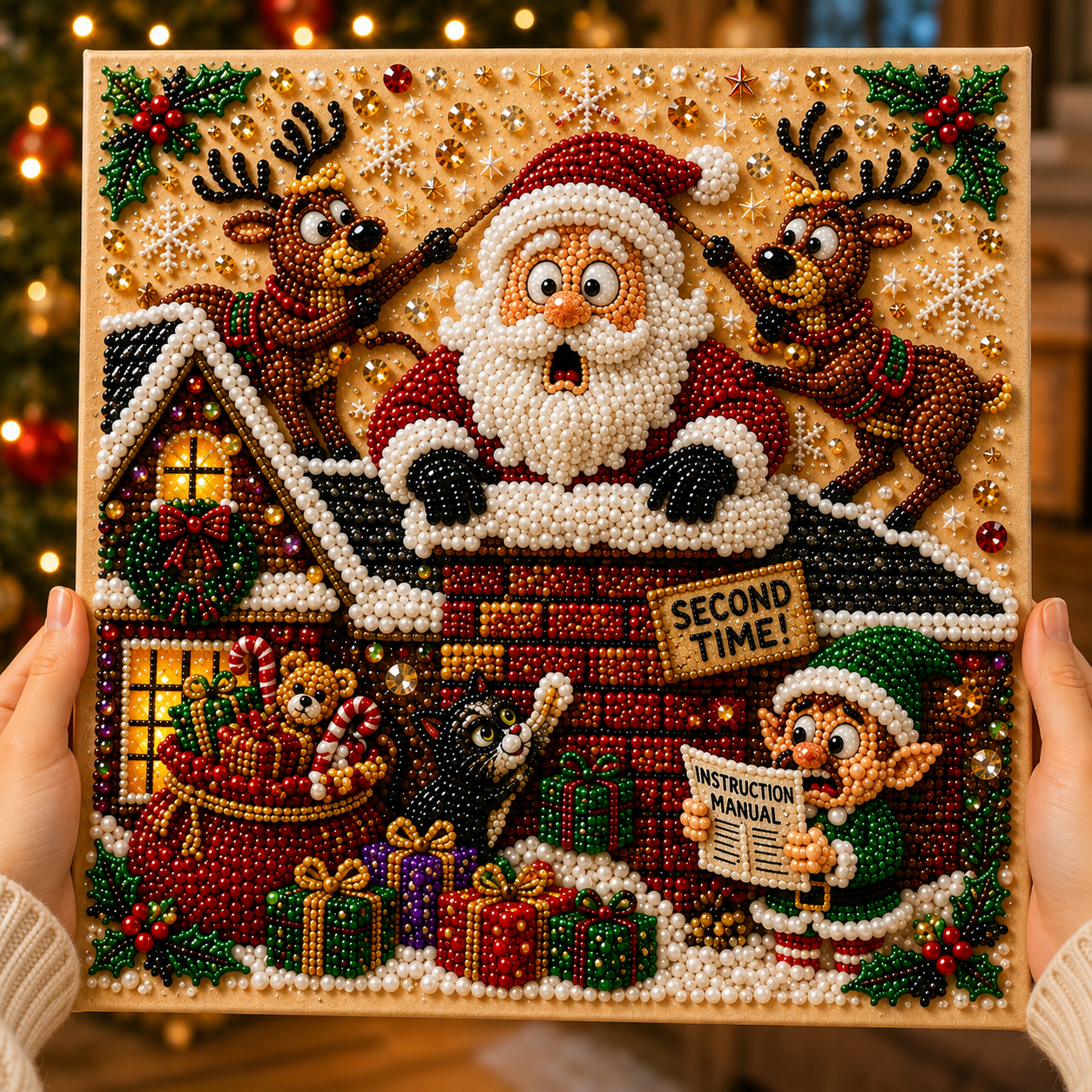 🔥 CHRISTMAS PRE-SALE 70% OFF 🔥 Funny Christmas DIY Diamond Pearl Art Kit - 3D Beaded Craft & Holiday Decor