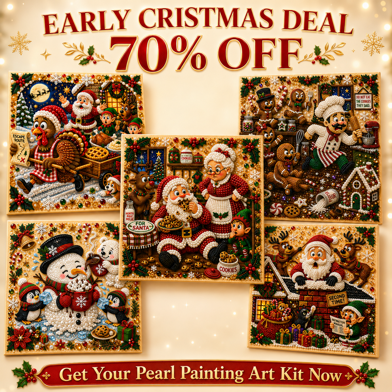 🔥 CHRISTMAS PRE-SALE 70% OFF 🔥 Funny Christmas DIY Diamond Pearl Art Kit - 3D Beaded Craft & Holiday Decor