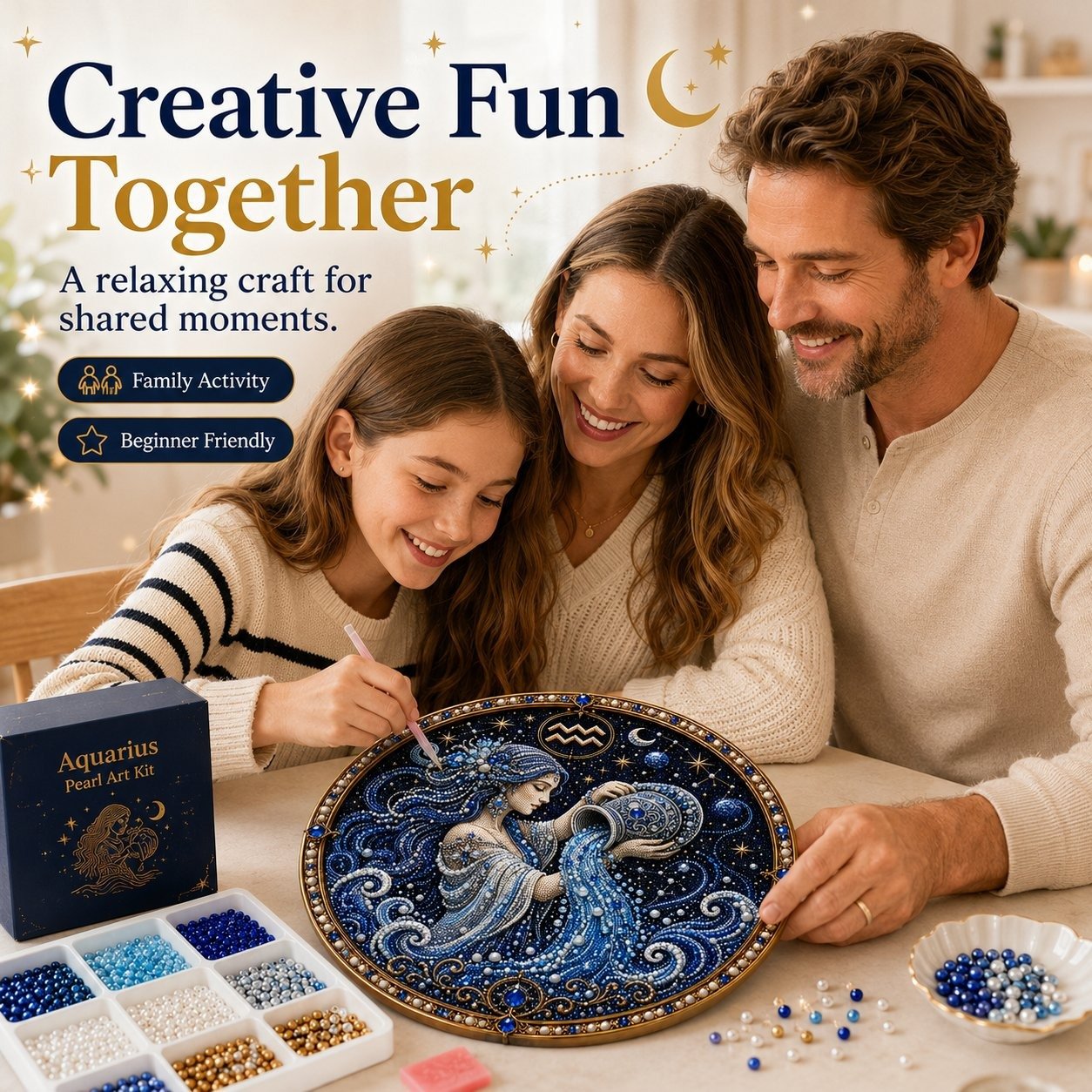 🔥 HOLIDAY SALE 70% OFF ♈ Premium 3D Pearl 12 Zodiac Signs Art Kit | Luxury Flocked Canvas with Fade-Resistant Pearl Beads ♈🌙