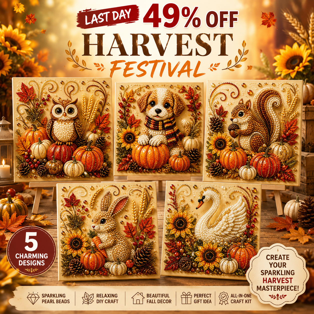 🔥Last Day 49% OFF🔥Autumn Harvest Festival Pearl Painting Kit – Relaxing DIY Fall Craft