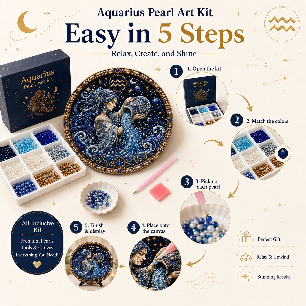 🔥 HOLIDAY SALE 70% OFF ♈ Premium 3D Pearl 12 Zodiac Signs Art Kit | Luxury Flocked Canvas with Fade-Resistant Pearl Beads ♈🌙