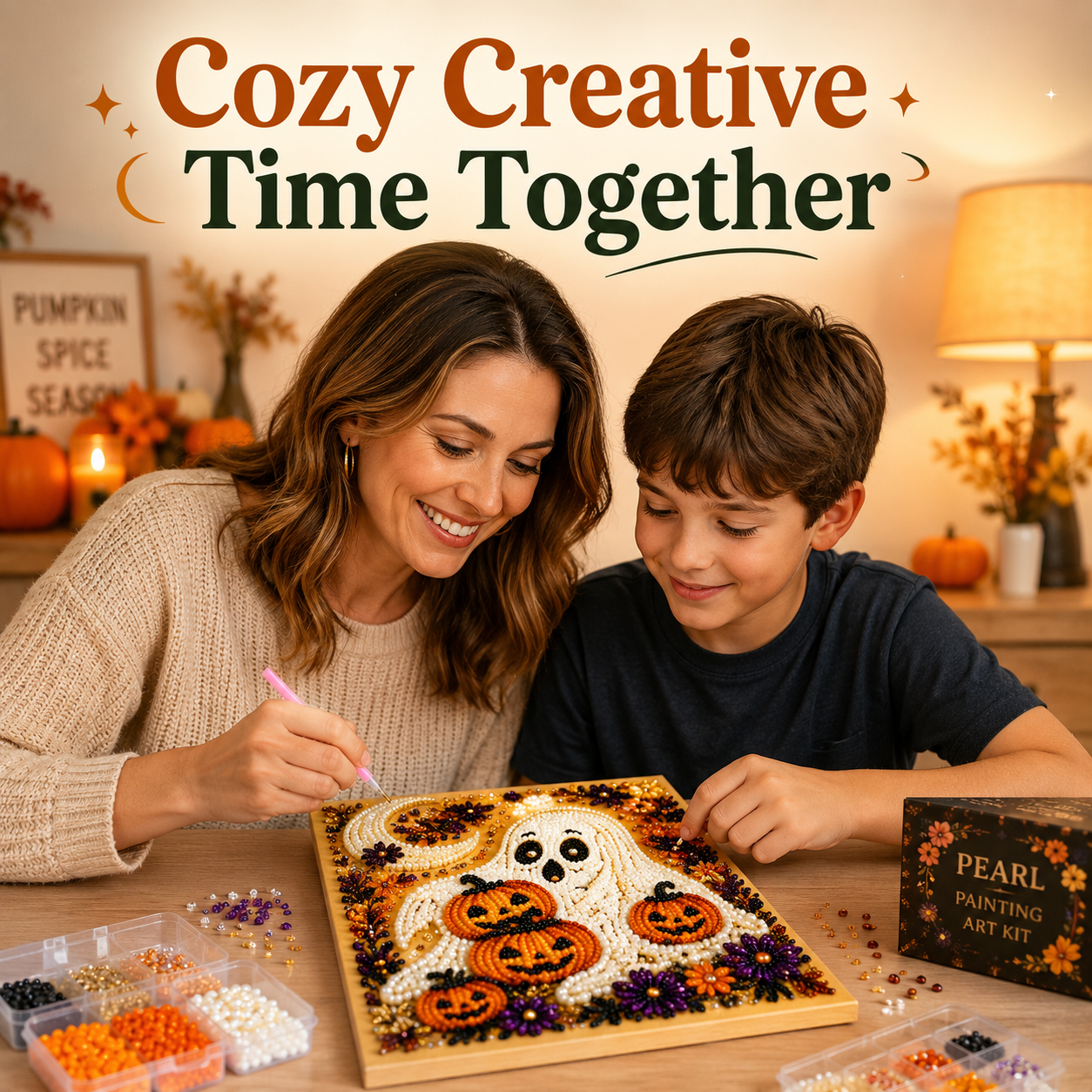 🔥Halloween Pre-Sale 70% OFF🔥 Spooky Halloween DIY Diamond Pearl Art Kit - 3D Beaded Craft & Decor