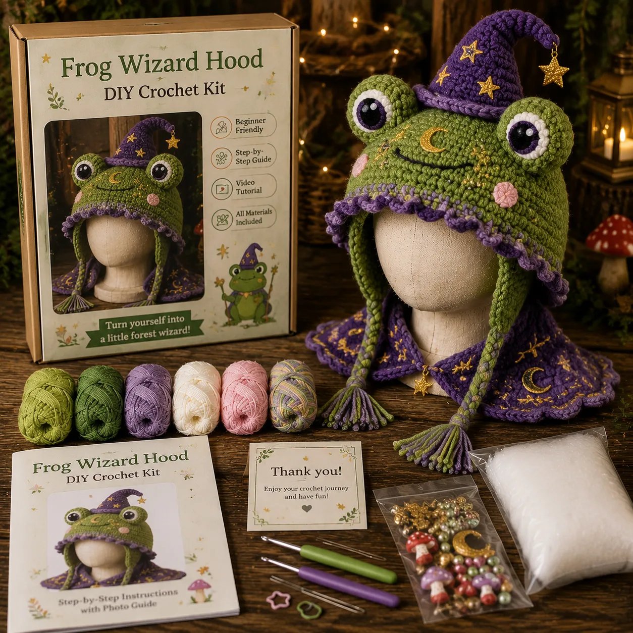❄️ EARLY CHRISTMAS SALE 70% OFF 🧶 Animal Hood Hat DIY Crochet Kit for Beginners 🐸