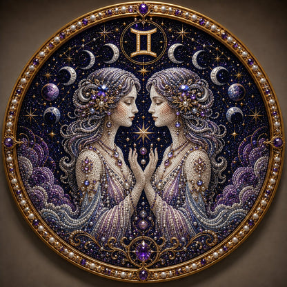 🔥 HOLIDAY SALE 70% OFF ♈ Premium 3D Pearl 12 Zodiac Signs Art Kit | Luxury Flocked Canvas with Fade-Resistant Pearl Beads ♈🌙