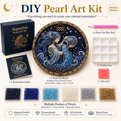 🔥 HOLIDAY SALE 70% OFF ♈ Premium 3D Pearl 12 Zodiac Signs Art Kit | Luxury Flocked Canvas with Fade-Resistant Pearl Beads ♈🌙